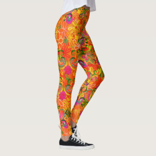 Schimmelkleurige bloemen en sinaasappel van paisle leggings