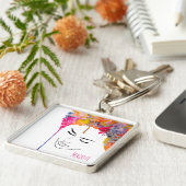 Schimmelkleurige regenboogdame kunst sleutelhanger (Zijkant)