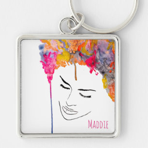 Schimmelkleurige regenboogdame kunst sleutelhanger