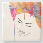 Schimmelkleurige regenboogdame kunst stenen onderzetter (Voorkant)