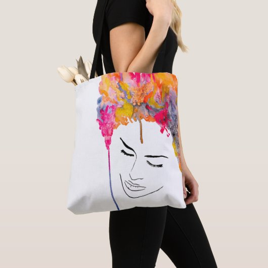 Schimmelkleurige regenboogdame kunst tote bag (Dichtbij)