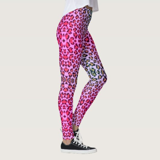 Schimmelroze en oranje luipaard cheetah patroon leggings (Rechts)