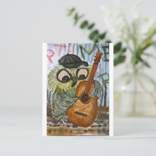 Schimmeluil die gitaarbeugel tegen de waterverf sp briefkaart (Staand voorkant)