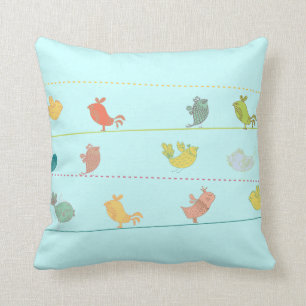 schimmelvogels op de draad gooien kussen blauw