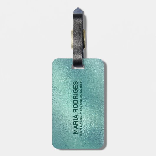 Schimmerende turquoise iridescent textuur bagagelabel (Achterkant verticaal)