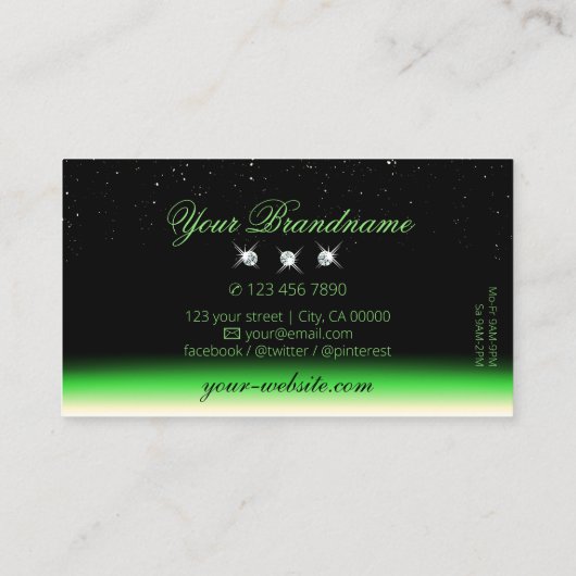Schimmery Grass Green Black Gradient Sparkle Jewel Visitekaartje (Achterkant)