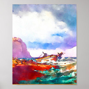 Schip aan de kust van Noorwegen Poster