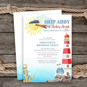 Schip Ahoy Anchors Aweigh Boy's Nautical Birthday Kaart