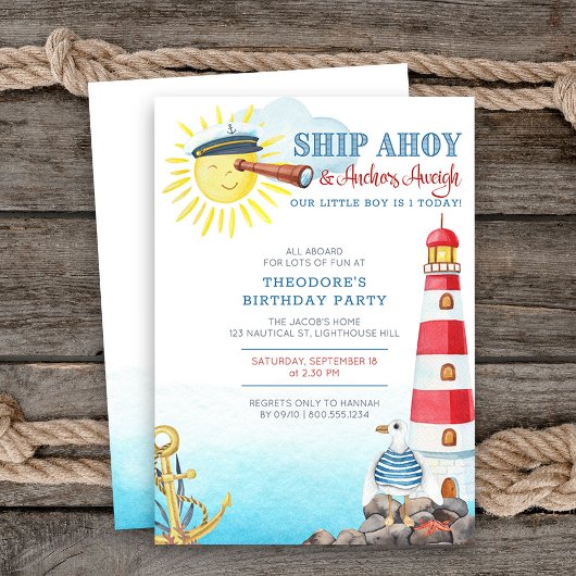 Schip Ahoy Anchors Aweigh Boy's Nautical Birthday Kaart