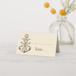 Schip Anker Bruin Tan Nautische Ship Wheel Wedding Plaatskaartje