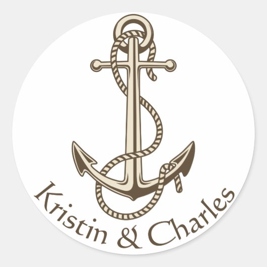  Schip Anker Nautische Gepersonaliseerde Bruiloft Ronde Sticker (Voorkant)