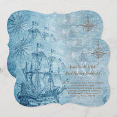 Schip Blauwe Nautische Huwelijk Kaart (Voorkant / Achterkant)