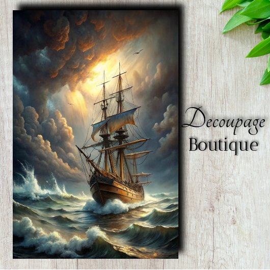 Schip door storm decoupage tissuepapier
