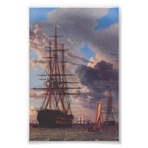 Schip en een fregat voor anker  foto afdruk