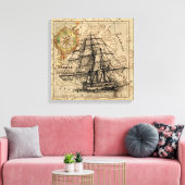  schip en kaart canvas afdruk (Insitu (Woonkamer))
