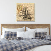  schip en kaart canvas afdruk (Insitu (Slaapkamer))