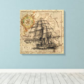 schip en kaart canvas afdruk (Insitu (Houten vloer))