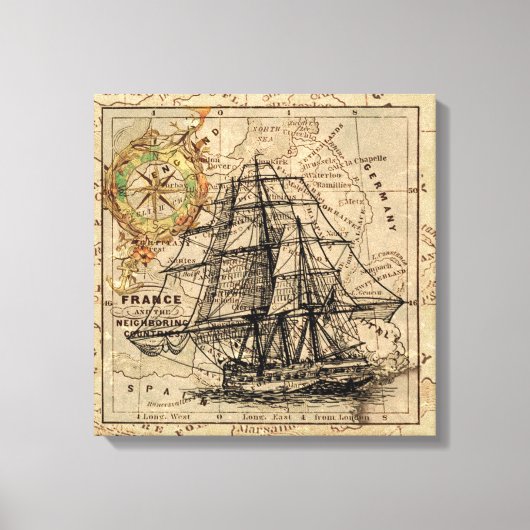  schip en kaart canvas afdruk (Voorkant)