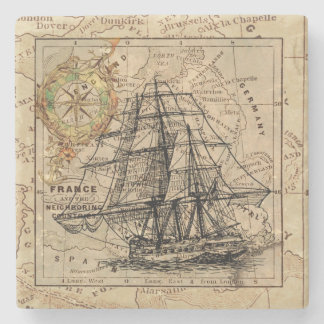  schip en kaart stenen onderzetter