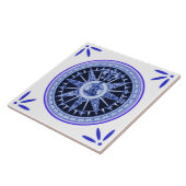 Schip en kompas -Delft-Blue-look voor schepen Tegeltje (Zijkant)