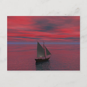 Schip en Zonsondergang Briefkaart