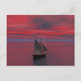 Schip en Zonsondergang Briefkaart