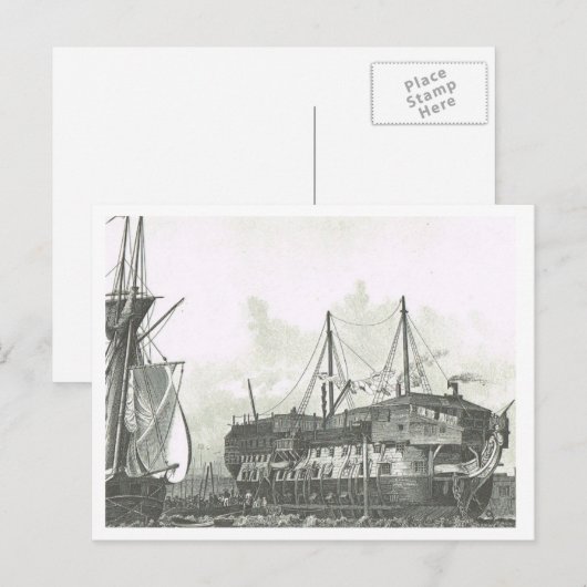 Schip gebruikt als pennenschil van 1800 briefkaart (Voorkant / Achterkant)
