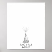Schip geschetst trouwvingerafdruk gastboek poster (Voorkant)