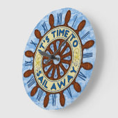 Schip helm houtwwiel Nautical Blue Map Sail Away Grote Klok (Hoek)