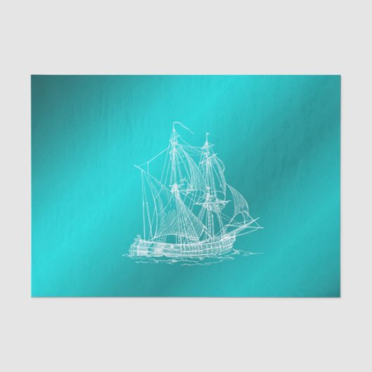 schip in blauw tissuepapier (Voorkant)
