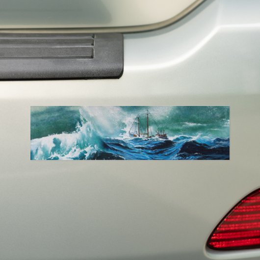 Schip in de zee in storm bumpersticker (Op auto)