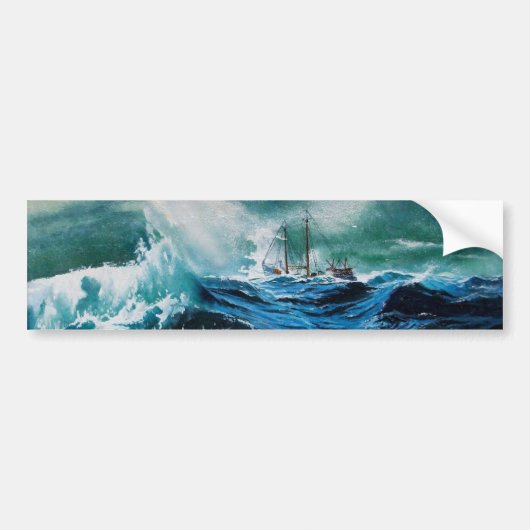 Schip in de zee in storm bumpersticker (Voorkant)