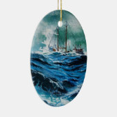 Schip in de zee in storm keramisch ornament (Rechts)