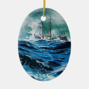 Schip in de zee in storm keramisch ornament