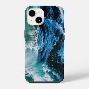 Schip in de zee in storm / marineblauw iPhone 14 hoesje