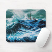 Schip in de zee in storm muismat (Met muis)