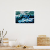 Schip in de zee in storm poster (Keuken)