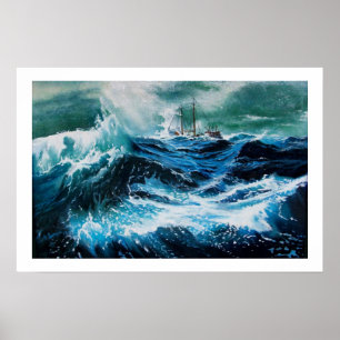 Schip in de zee in storm poster