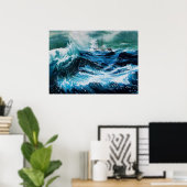 Schip in de zee in storm poster (Thuiskantoor)