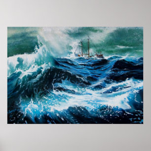 Schip in de zee in storm poster