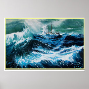 Schip in de zee in storm poster