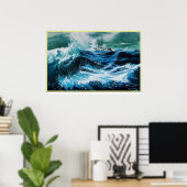 Schip in de zee in storm poster (Thuiskantoor)