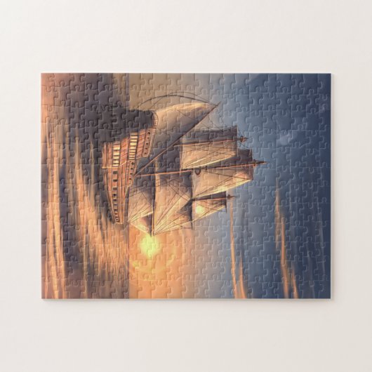 schip in de zonsondergang legpuzzel (Horizontaal)