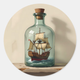  schip in een Antiek flesje Ronde Sticker