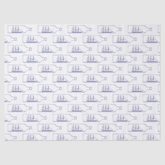 Schip in een Fles Blauw Tissuepapier (Voorkant)