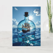 Schip in een fles drijvend in de oceaan | Birthday Kaart (Voorkant)