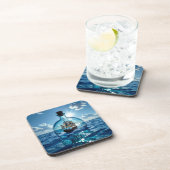 Schip in een fles drijvend op de oceaan bier onderzetter (Rechterzijde)