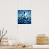 Schip in een fles drijvend op de oceaan poster (Keuken)