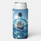 Schip in een fles drijvend op de oceaan seltzer blikjeskoeler (Seltzer Achterkant)