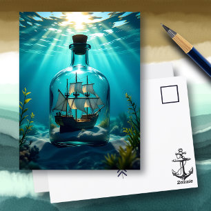 Schip in een Fles in de Oceaan Groeten Briefkaart